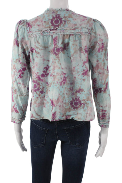 The Westside Women Multicolor Tie-Dye Cotton V-Neck Long Sleeve Blouse Size M