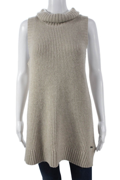 Sweaty Betty Womens Sleeveless Turtleneck Tunic Sweater Beige Cashmere Size M