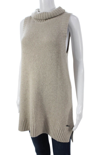 Sweaty Betty Womens Sleeveless Turtleneck Tunic Sweater Beige Cashmere Size M