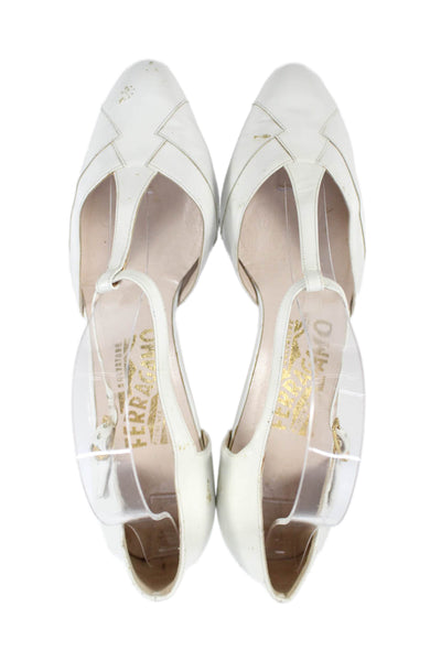 Ferragamo Womens Paneled Ankle Strap Heels White Size 8.5