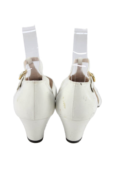 Ferragamo Womens Paneled Ankle Strap Heels White Size 8.5