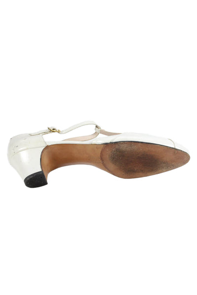 Ferragamo Womens Paneled Ankle Strap Heels White Size 8.5