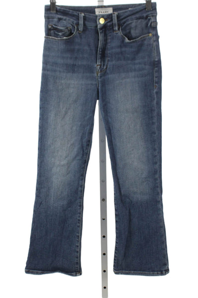 Frame Womens Flared Jeans Blue Low Rise Button Cotton Blend Size 27