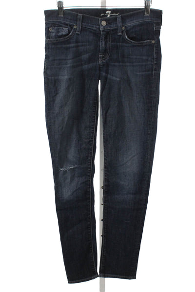 7 For All Mankind Womens Blue Skinny Jeans Low Rise Inseam 30 Size 26