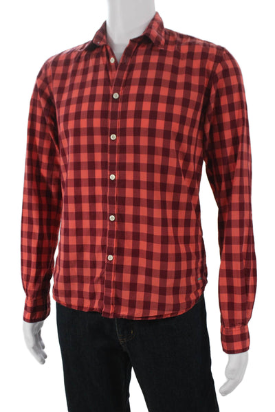 Scotch & Soda Mens Cotton Gingham Print Button Down Shirt Red Size S