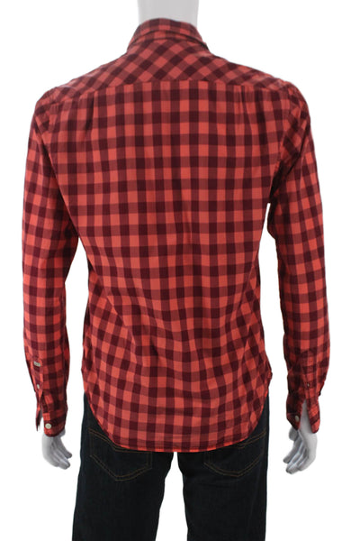 Scotch & Soda Mens Cotton Gingham Print Button Down Shirt Red Size S