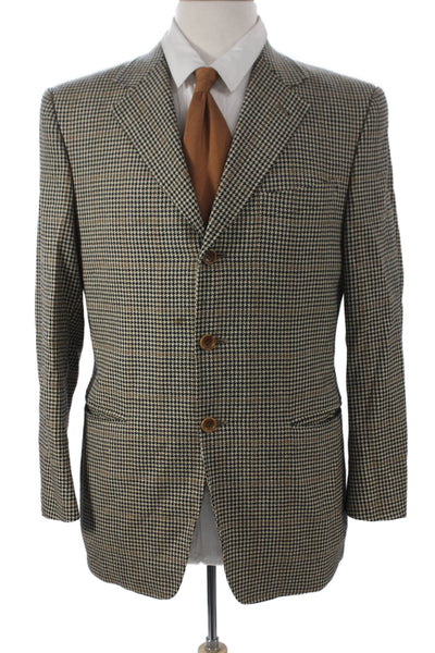 Canali Mens Blazer Beige Wool Check Buttoned Size 48