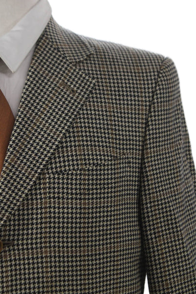Canali Mens Blazer Beige Wool Check Buttoned Size 48