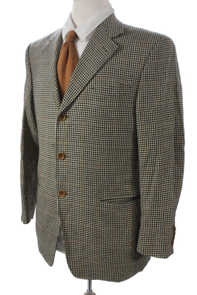 Canali Mens Blazer Beige Wool Check Buttoned Size 48