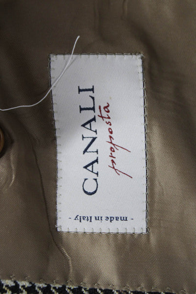 Canali Mens Blazer Beige Wool Check Buttoned Size 48