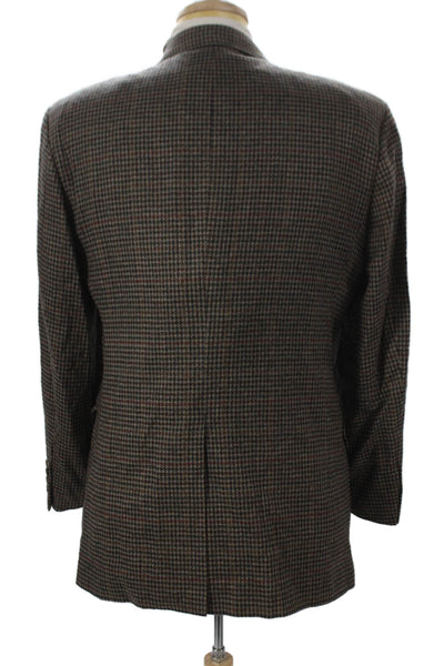 Hickey Freeman Mens Brown Lambswool Cashmere Check Blazer Button Size 40