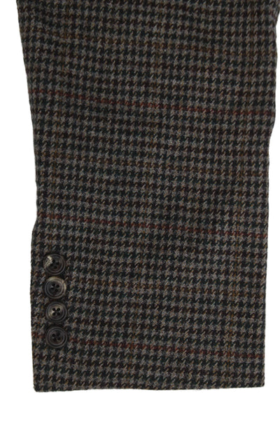 Hickey Freeman Mens Brown Lambswool Cashmere Check Blazer Button Size 40