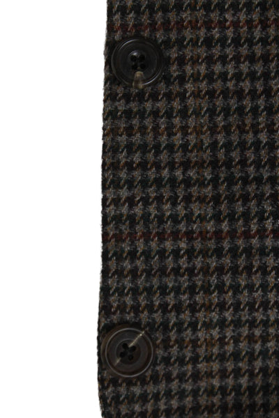 Hickey Freeman Mens Brown Lambswool Cashmere Check Blazer Button Size 40