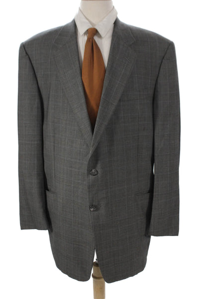 Hickey Freeman Mens Blazer Gray Plaid Wool Button Big & Tall Size 46