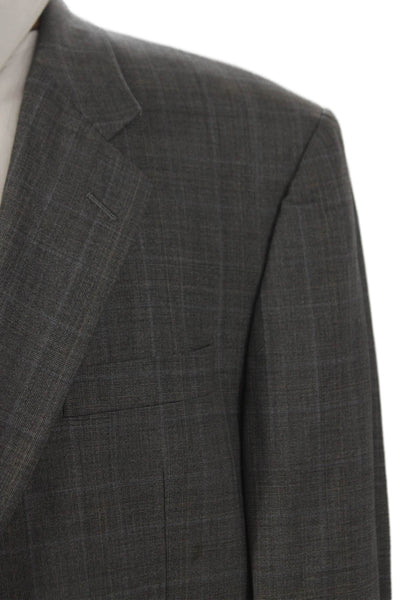 Hickey Freeman Mens Blazer Gray Plaid Wool Button Big & Tall Size 46