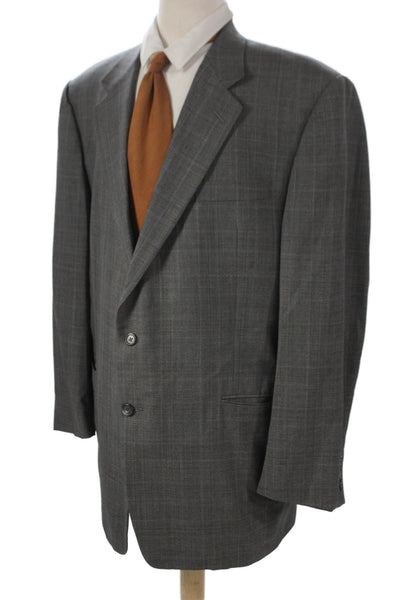 Hickey Freeman Mens Blazer Gray Plaid Wool Button Big & Tall Size 46