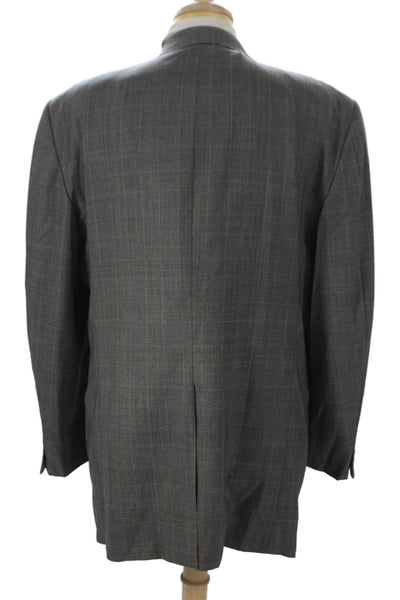 Hickey Freeman Mens Blazer Gray Plaid Wool Button Big & Tall Size 46