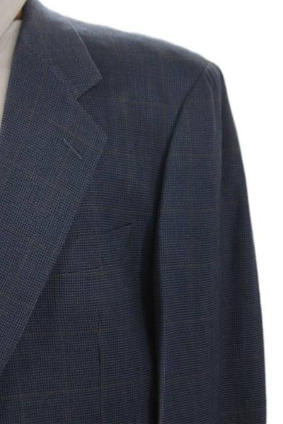 Hickey Freeman Men's Silk Plaid Blazer Buttoned Blue Size 42