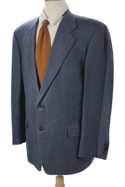 Hickey Freeman Men's Silk Plaid Blazer Buttoned Blue Size 42