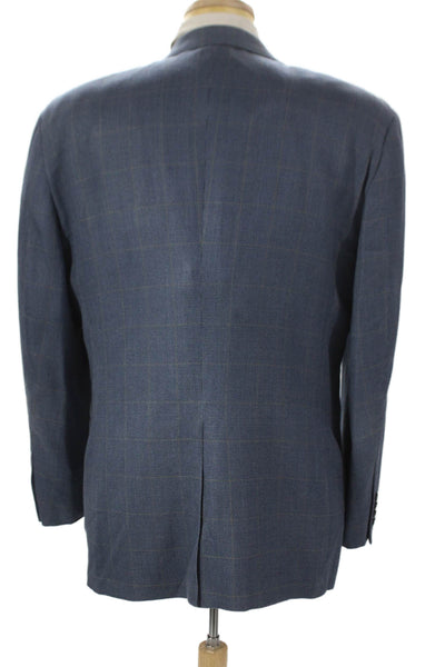 Hickey Freeman Men's Silk Plaid Blazer Buttoned Blue Size 42