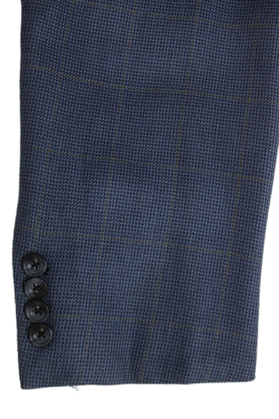 Hickey Freeman Men's Silk Plaid Blazer Buttoned Blue Size 42