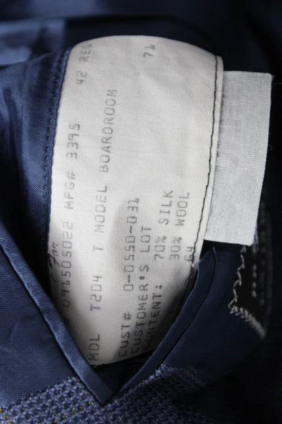 Hickey Freeman Men's Silk Plaid Blazer Buttoned Blue Size 42