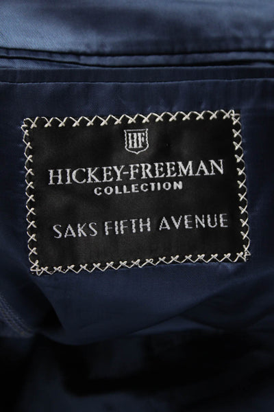 Hickey Freeman Men's Silk Plaid Blazer Buttoned Blue Size 42