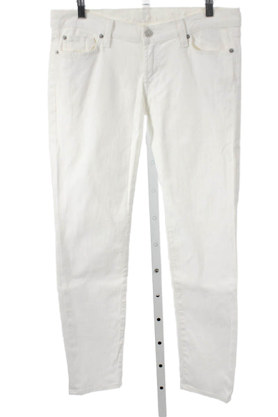 7 For All Mankind Womens Skinny White Jeans Low Rise 28 Inseam Size 30