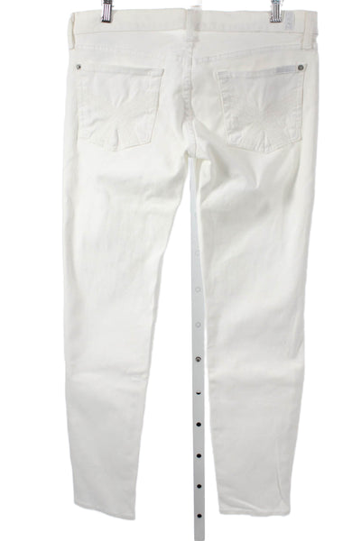 7 For All Mankind Womens Skinny White Jeans Low Rise 28 Inseam Size 30