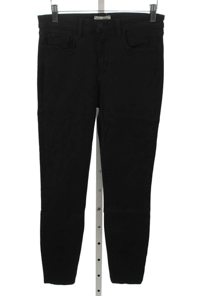 L'Agence Womens Skinny Black Jeans Cotton Low Rise Button Size 27
