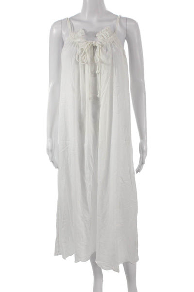 Buggy Womens Sleeveless White Cotton Round Neck Midcalf Drawstring Dress Size M