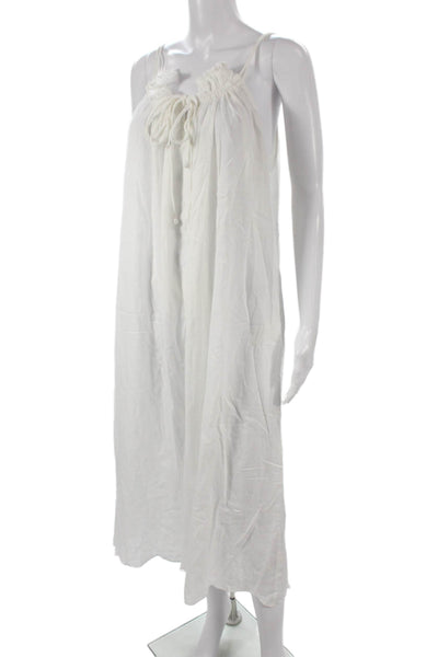 Buggy Womens Sleeveless White Cotton Round Neck Midcalf Drawstring Dress Size M