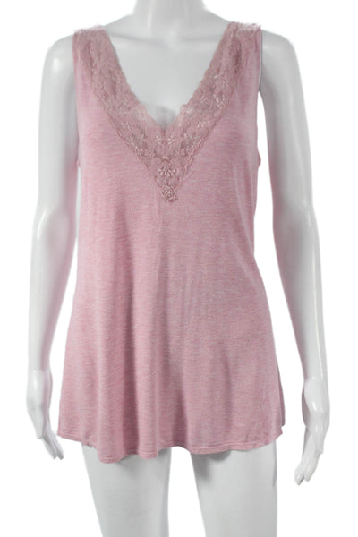 Cosabella Womens Lace Trim V-Neck Sleeveless Pajama Set Pink Size L
