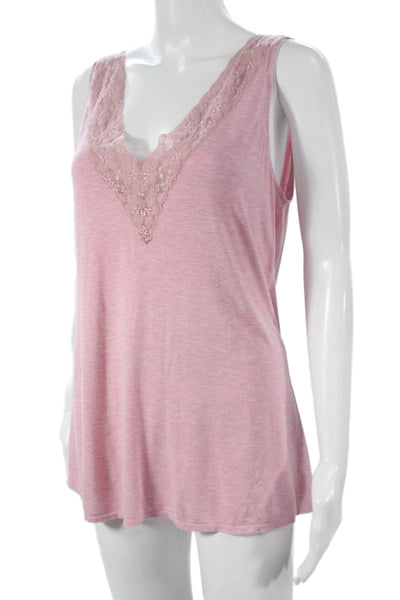 Cosabella Womens Lace Trim V-Neck Sleeveless Pajama Set Pink Size L