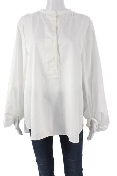 COS Womens White Cotton Collared Tunic Blouse Long Sleeve Button Size 12