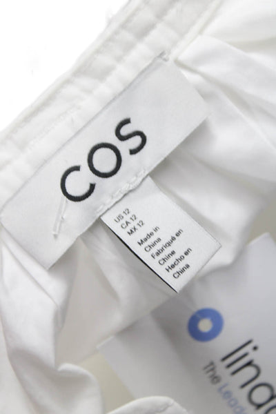COS Womens White Cotton Collared Tunic Blouse Long Sleeve Button Size 12