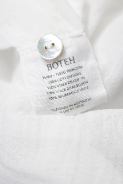 BOTEH Womens Tunic Blouse White Collared Cotton Voile Button Long Sleeve Size L