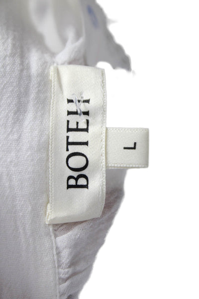 BOTEH Womens Tunic Blouse White Collared Cotton Voile Button Long Sleeve Size L