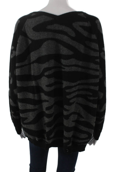 Jumper Womens Black Cashmere Animal Print V-Neck Long Sleeve Pullover Size 4