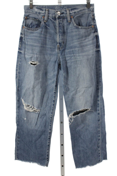 Etica Womens Cropped High Rise Blue Cotton Blend Jeans Size 25