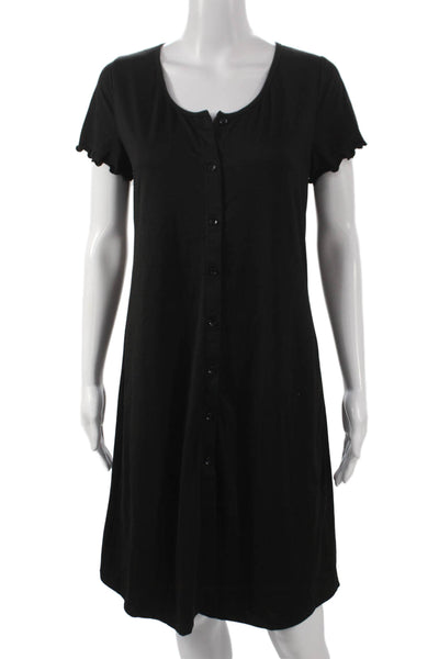 Ekouaer Women Shift Dress Black Rayon Scoop Neck Short Sleeve Button Size S