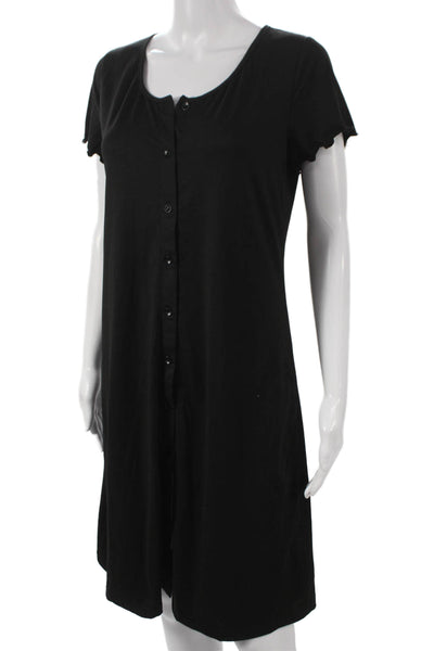 Ekouaer Women Shift Dress Black Rayon Scoop Neck Short Sleeve Button Size S