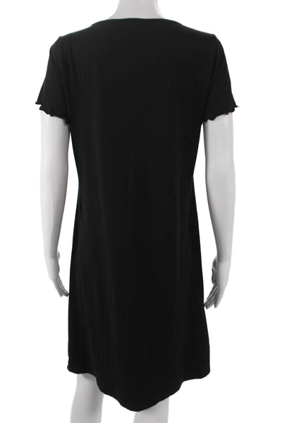 Ekouaer Women Shift Dress Black Rayon Scoop Neck Short Sleeve Button Size S