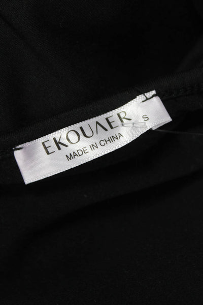Ekouaer Women Shift Dress Black Rayon Scoop Neck Short Sleeve Button Size S