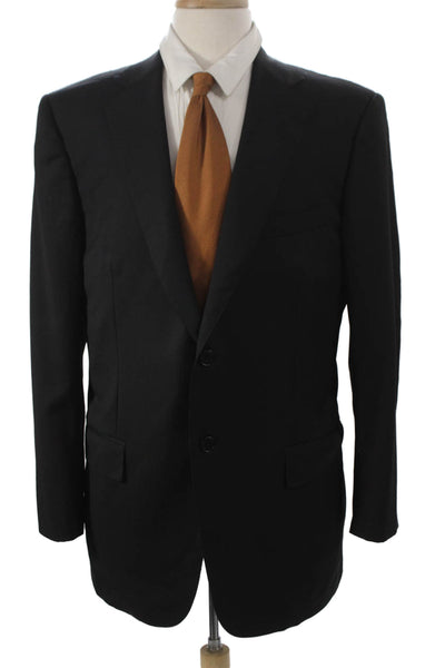 Ermenegildo Zegna Mens Black Wool Silk Blazer Buttoned Solid Size 52