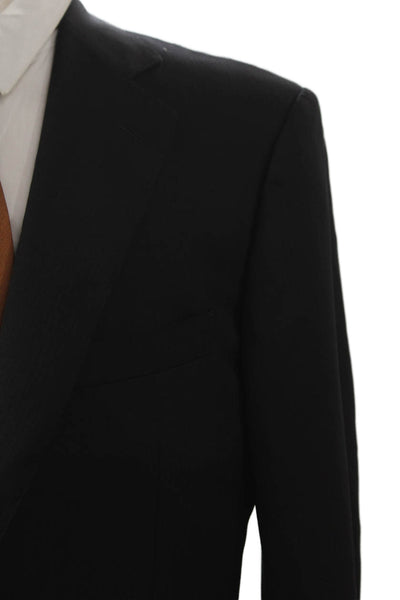 Ermenegildo Zegna Mens Black Wool Silk Blazer Buttoned Solid Size 52