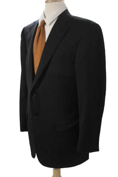 Ermenegildo Zegna Mens Black Wool Silk Blazer Buttoned Solid Size 52