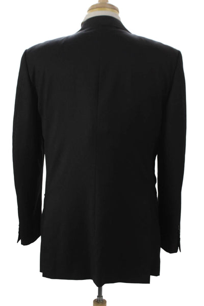 Ermenegildo Zegna Mens Black Wool Silk Blazer Buttoned Solid Size 52