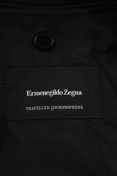 Ermenegildo Zegna Mens Black Wool Silk Blazer Buttoned Solid Size 52