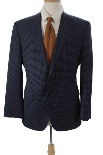 Boss Hugo Boss Mens Blue Wool Check Blazer Buttoned Size 40